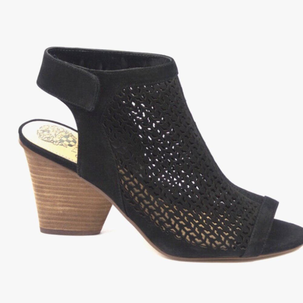 Vince Camuto Dastana Black Suede Peep Toe Ankle Boots size 8.5